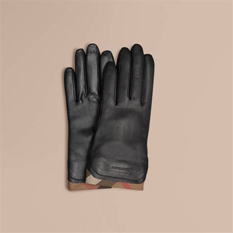 burberry check trim leather touch screen gloves|Leather Gloves in Black .